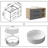 Modern Splash Wall-Mounted Bathroom Vanity Unit With 2 Soft Close Drawers Ceramic Basin Oak Anthracite 990*460*520mm 360A