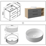 Modern Splash Wall-Mounted Bathroom Vanity Unit With 2 Soft Close Drawers Ceramic Basin Oak Anthracite 1200*460*520mm 360A