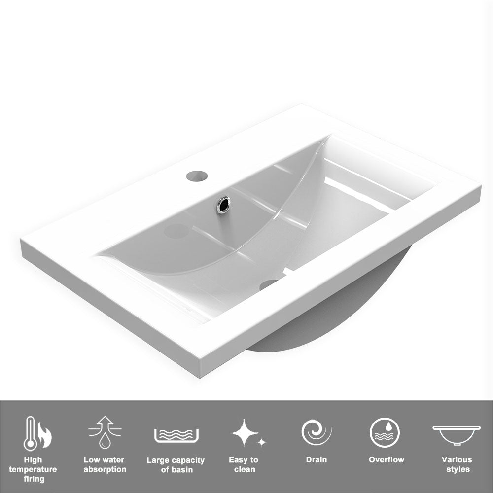 Modern Splash Anthracite Bathroom Vanity With Thick Ceramic Basin And 3 Soft Close Drawers 600*385*850mm