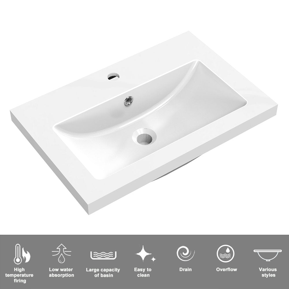 Modern Splash Wall Mounted Bathroom Vanity Unit With Artificial Stone Basin And 2 Soft Close Drawers Gloss WhiteOak 600*400*520mm
