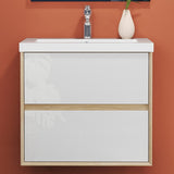 Modern Splash   Wall Mounted Bathroom Vanity Unit With Artificial Stone Basin And 2 Soft Close Drawers Mat WhiteOak 600*400*520mm