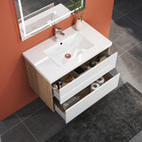 Modern Splash Wall Mounted Bathroom Vanity Unit With Artificial Stone Square Basin And 2 Soft Close Drawers Mat WhiteOak 790*460*520mm