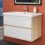 Modern Splash Wall Mounted Bathroom Vanity Unit With Artificial Stone Square Basin And 2 Soft Close Drawers Mat WhiteOak 790*460*520mm