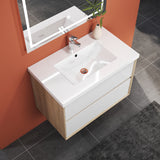 Modern Splash Wall Mounted Bathroom Vanity Unit With Artificial Stone Square Basin And 2 Soft Close Drawers Mat WhiteOak 790*460*520mm