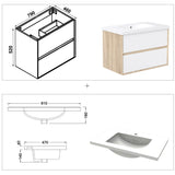 Modern Splash Wall Mounted Bathroom Vanity Unit With Artificial Stone Square Basin And 2 Soft Close Drawers Gloss WhiteOak 790*460*520mm