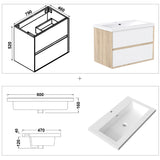 Modern Splash Wall Mounted Bathroom Vanity Unit With Artificial Stone Basin And 2 Soft Close Drawers Mat WhiteOak 790*460*520mm
