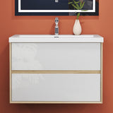 Modern Splash Wall Mounted Bathroom Vanity Unit With Artificial Stone Basin And 2 Soft Close Drawers Mat WhiteOak 790*460*520mm
