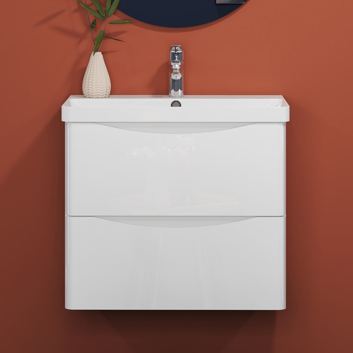 Modern Splash Wall-Mounted White Bathroom Vanity Unit With Integrated Sink And 2 Soft-Close Drawers  590*345*500mm