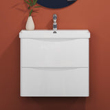 Modern Splash Wall-Mounted White Bathroom Vanity Unit With Integrated Sink And 2 Soft-Close Drawers  590*345*500mm