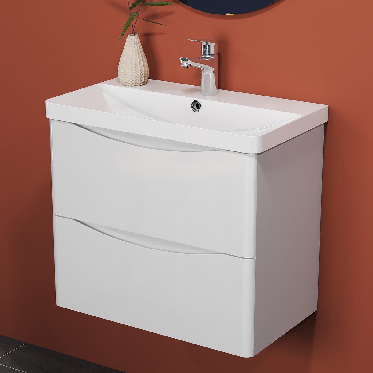 Modern Splash Wall-Mounted White Bathroom Vanity Unit With Integrated Sink And 2 Soft-Close Drawers  590*345*500mm