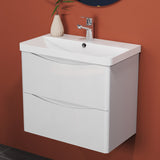 Modern Splash Wall-Mounted White Bathroom Vanity Unit With Integrated Sink And 2 Soft-Close Drawers  590*345*500mm