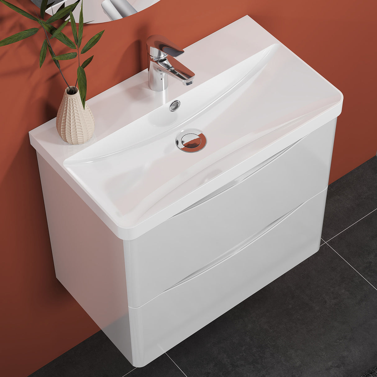 Modern Splash Wall-Mounted White Bathroom Vanity Unit With Integrated Sink And 2 Soft-Close Drawers  590*345*500mm