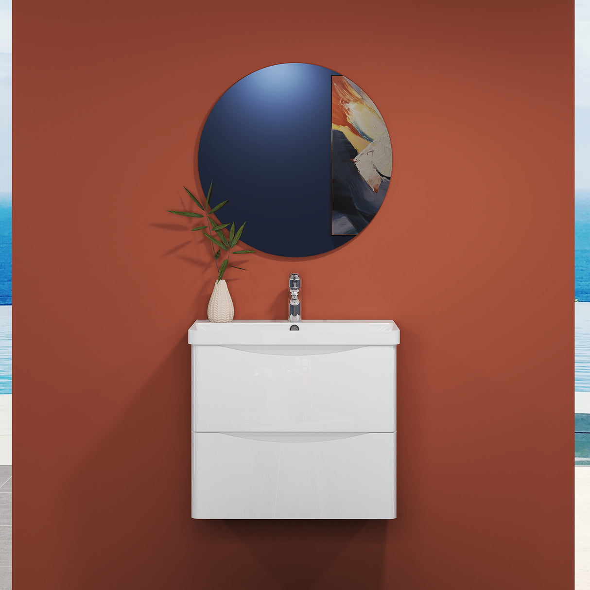 Modern Splash Wall-Mounted White Bathroom Vanity Unit With Integrated Sink And 2 Soft-Close Drawers  590*345*500mm