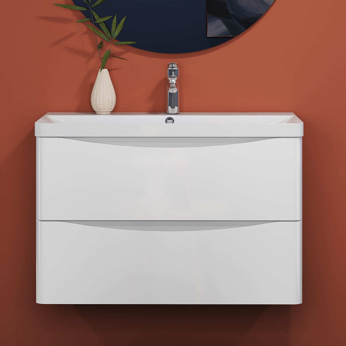 Modern Splash Wall-Mounted White Bathroom Vanity Unit With Integrated Sink and 2 Soft-Close Drawers 800*395*500mm