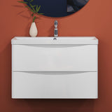 Modern Splash Wall-Mounted White Bathroom Vanity Unit With Integrated Sink and 2 Soft-Close Drawers 800*395*500mm