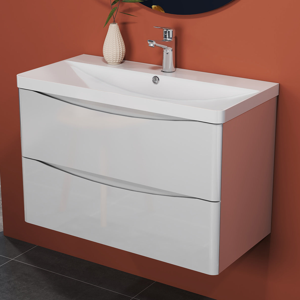 Modern Splash Wall-Mounted White Bathroom Vanity Unit With Integrated Sink and 2 Soft-Close Drawers 800*395*500mm