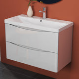Modern Splash Wall-Mounted White Bathroom Vanity Unit With Integrated Sink and 2 Soft-Close Drawers 800*395*500mm