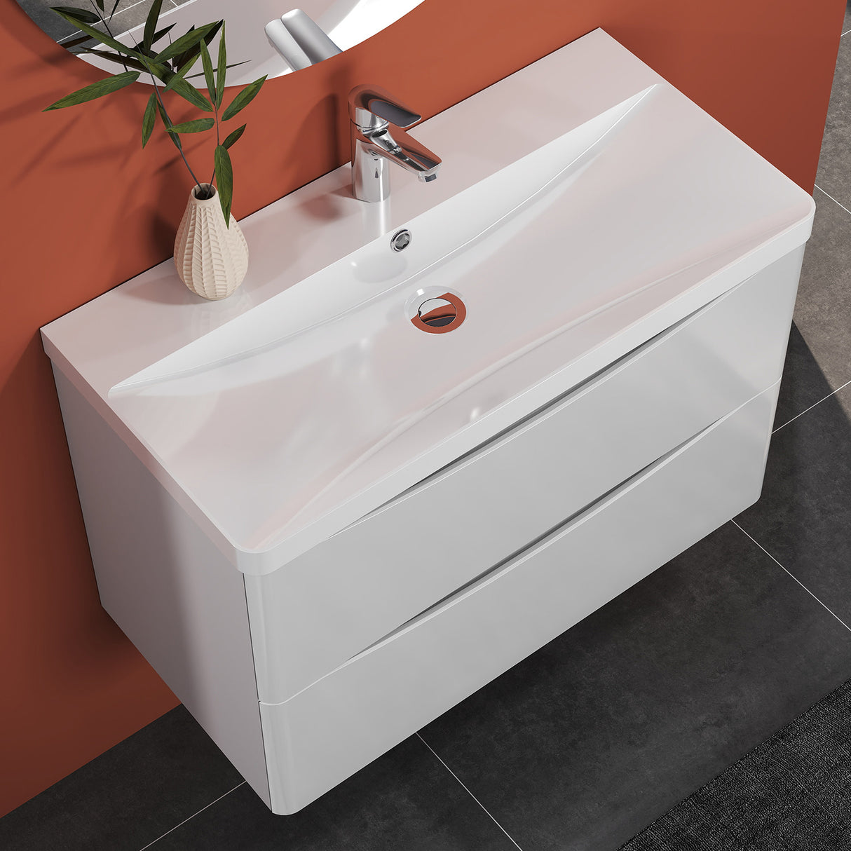 Modern Splash Wall-Mounted White Bathroom Vanity Unit With Integrated Sink and 2 Soft-Close Drawers 800*395*500mm