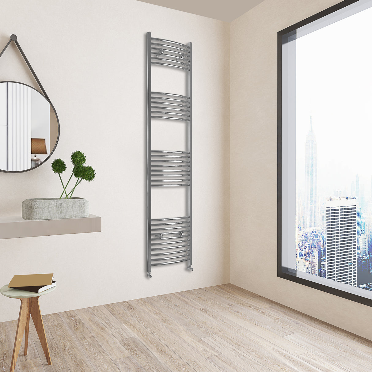 Chrome Bathroom Central Heating Towel Rail Curved Designer Ladder Radiator Warmer