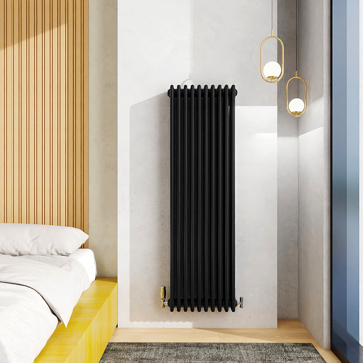 Radiator Rond Modern Splash Cast Iron Black Radiator Vertical 1500x470mm 4 Columns