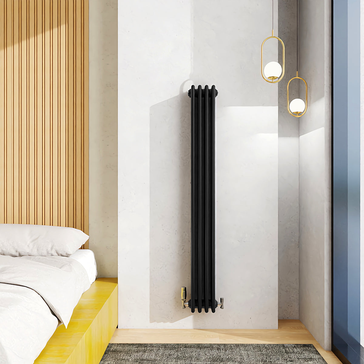Stone Effect Radiator Black Modern Splash Cast Iron Black Radiator Vertical 1500x200mm 4 Columns