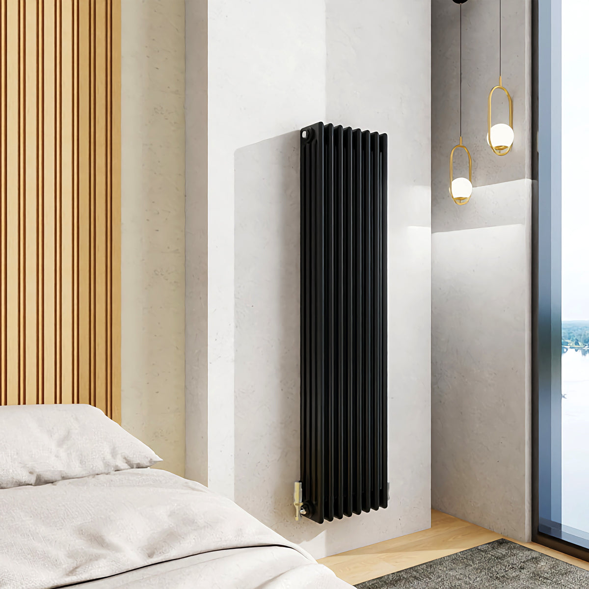 Stone Effect Radiator Black Modern Splash Cast Iron Black Radiator Vertical 1500x380mm 4 Columns