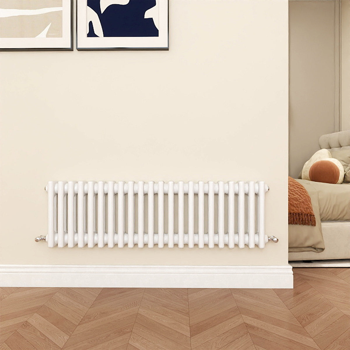 Central Inlet Radiator Modern Splash Cast Iron White Radiator Horizontal 300x1010mm 3 Columns