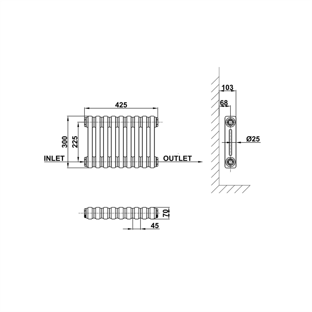 Modern Splash Cast Iron Radiator Size CIR3-9-2
