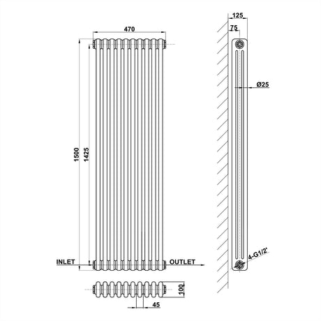 Modern Splash Cast Iron Radiator Size CIR15-10-3
