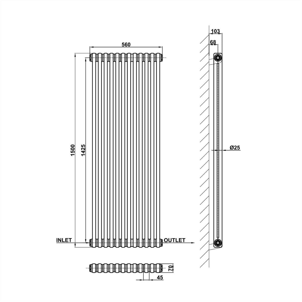 Modern Splash Cast Iron Radiator Size CIR15-12-2
