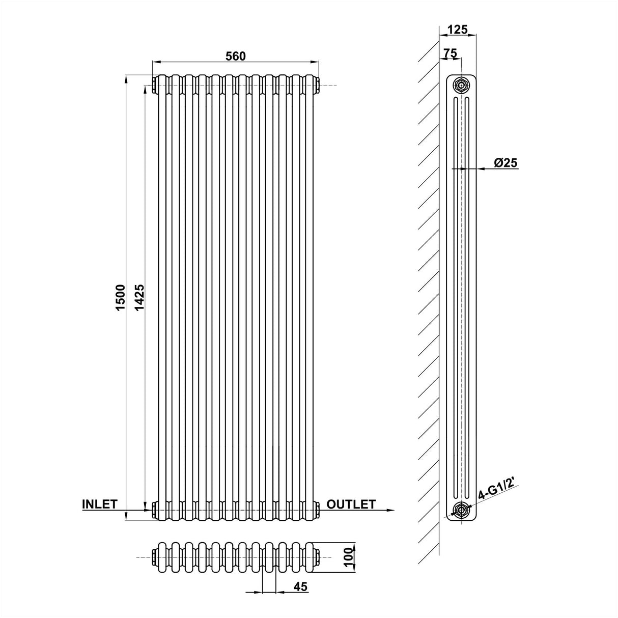Modern Splash Cast Iron Radiator Size CIR15-12-3

