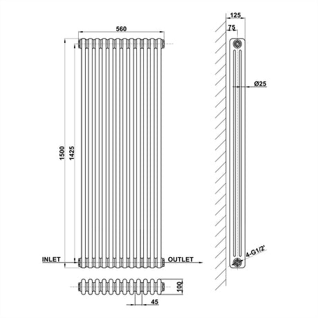 Modern Splash Cast Iron Radiator Size CIR15-12-3
