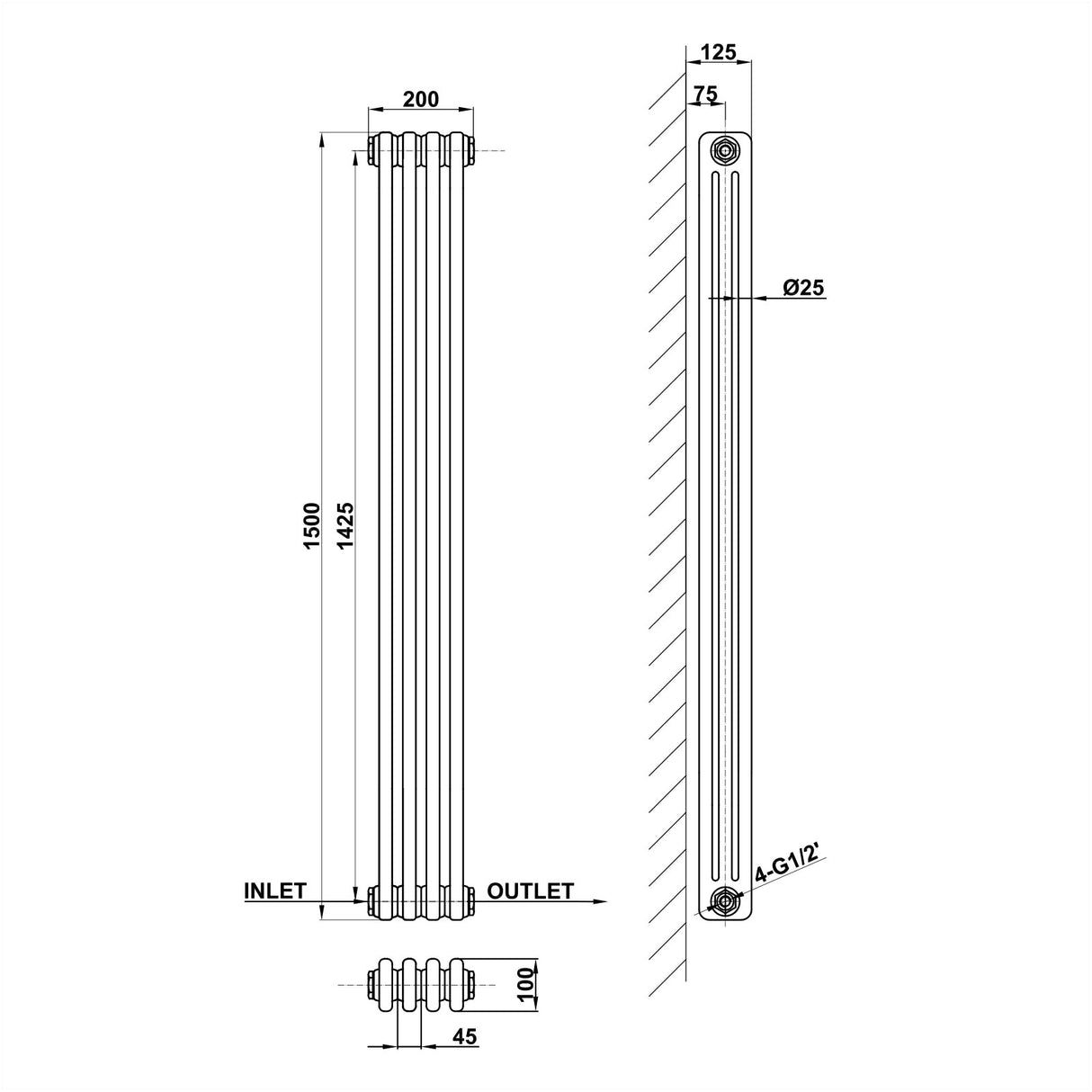 Modern Splash Cast Iron Radiator Size CIR15-4-3