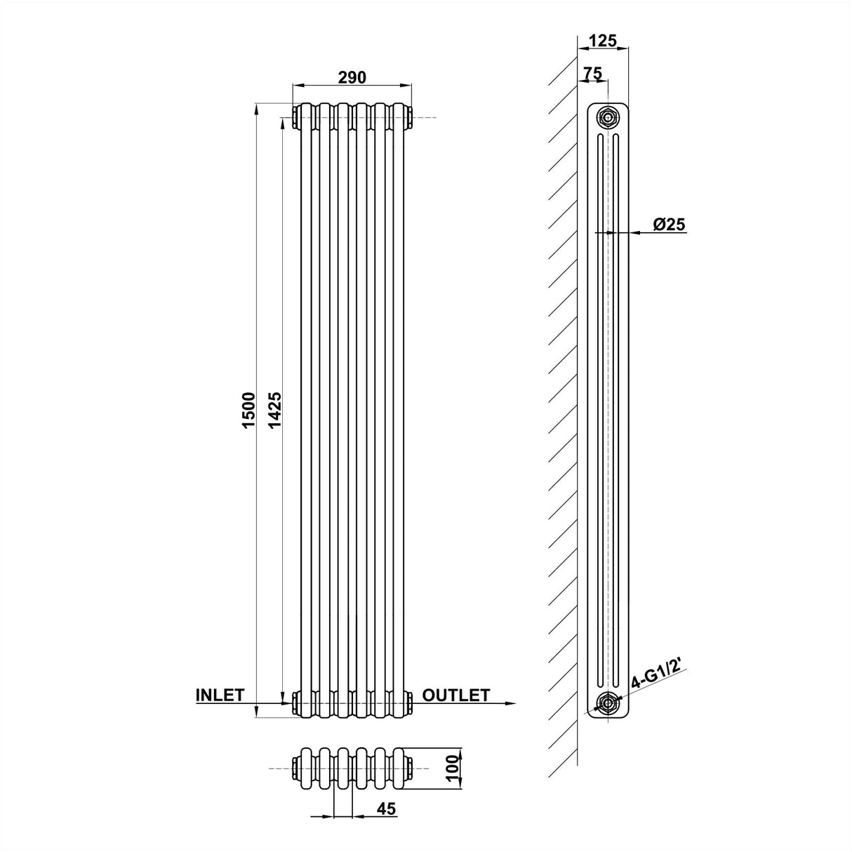 Modern Splash Cast Iron Radiator Size CIR15-6-3