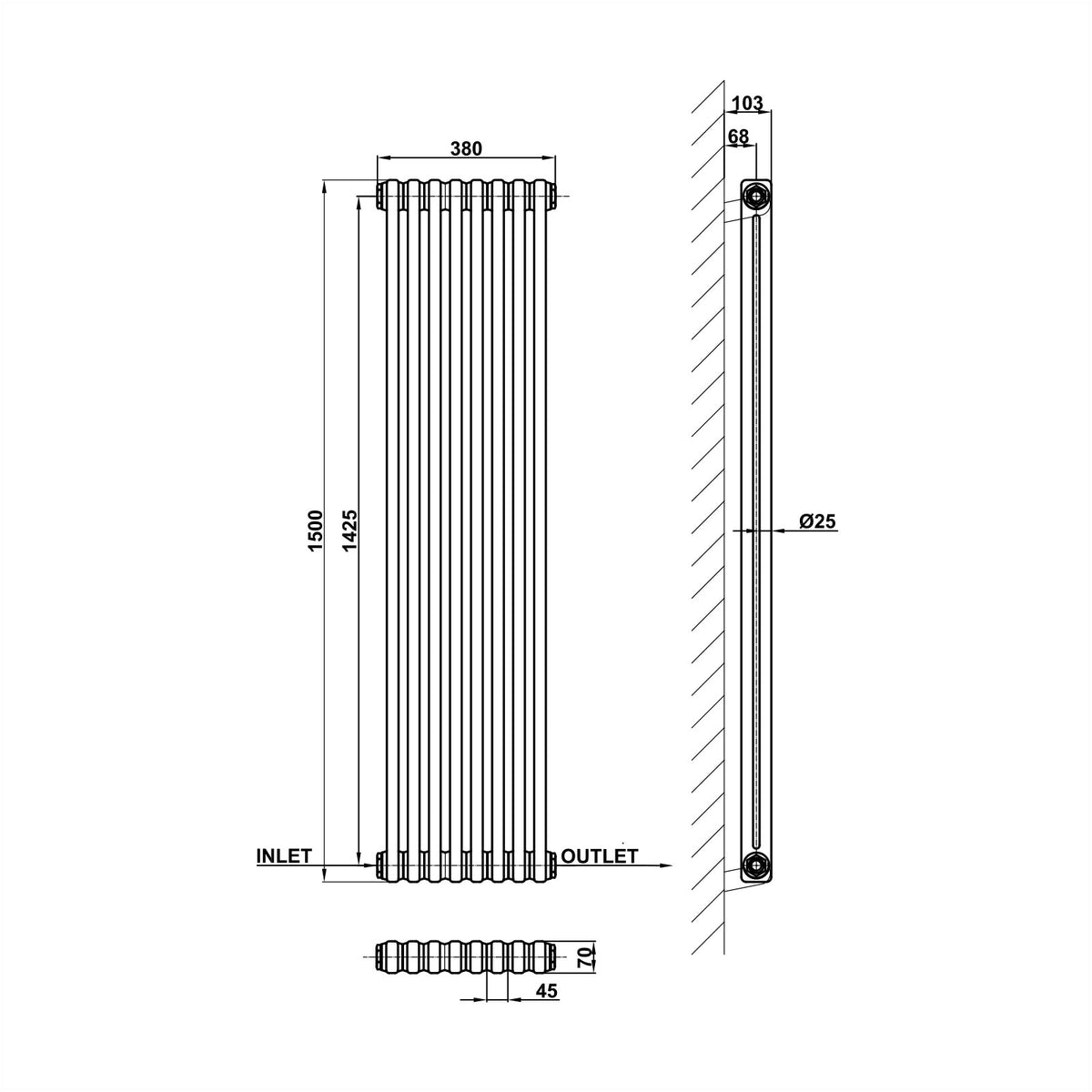 85575815 Radiator Size Modern Splash Cast Iron Black Radiator Vertical 1500x380mm 2 Columns