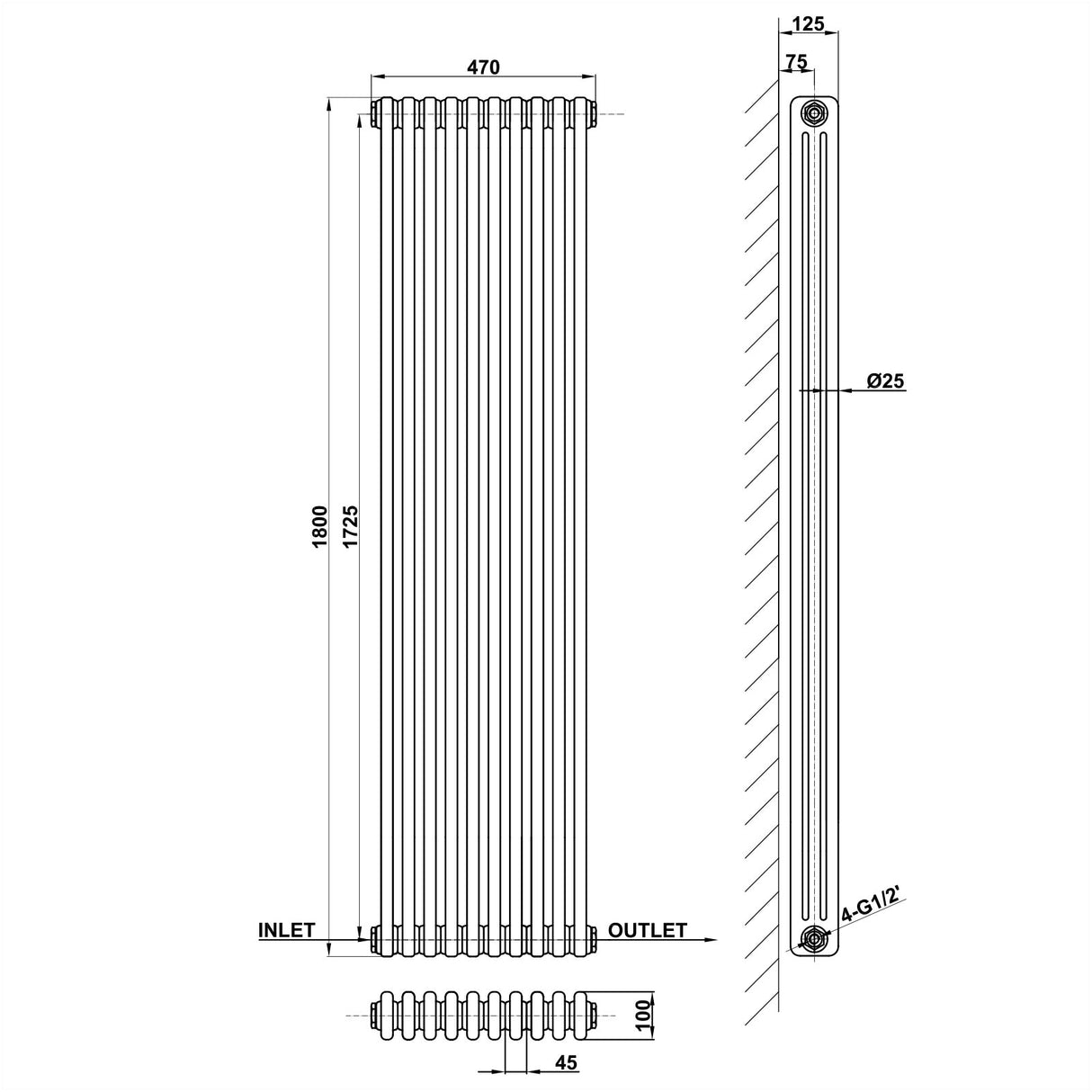 Modern Splash Cast Iron Radiator Size CIR18-10-3
