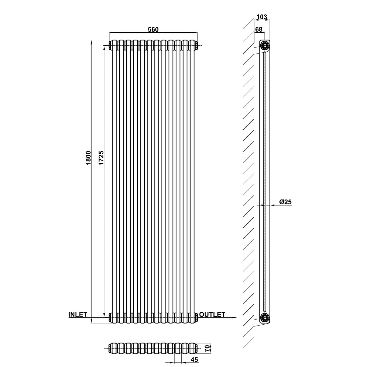 Modern Splash Cast Iron Radiator Size CIR18-12-2
