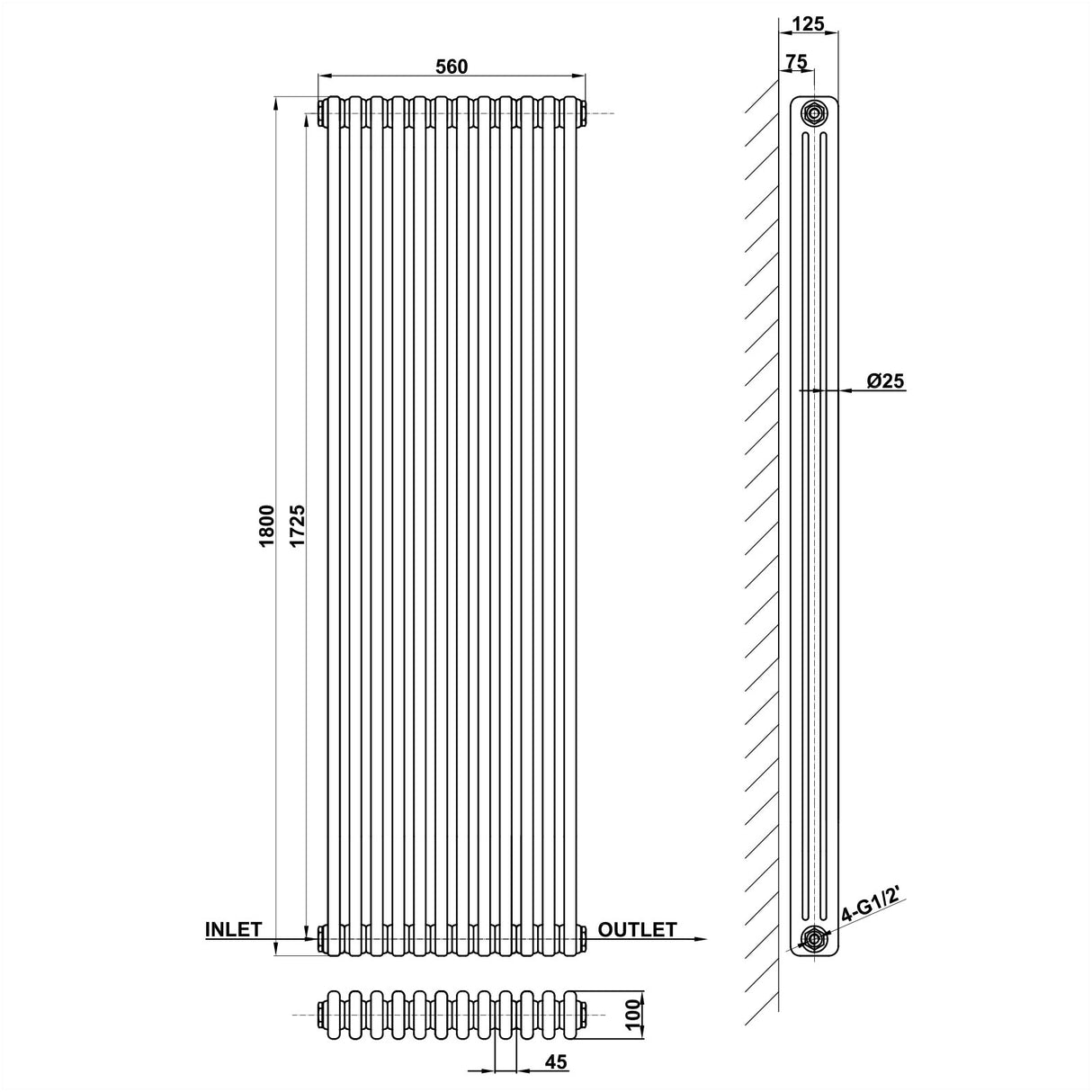 Modern Splash Cast Iron Radiator Size CIR18-12-3
