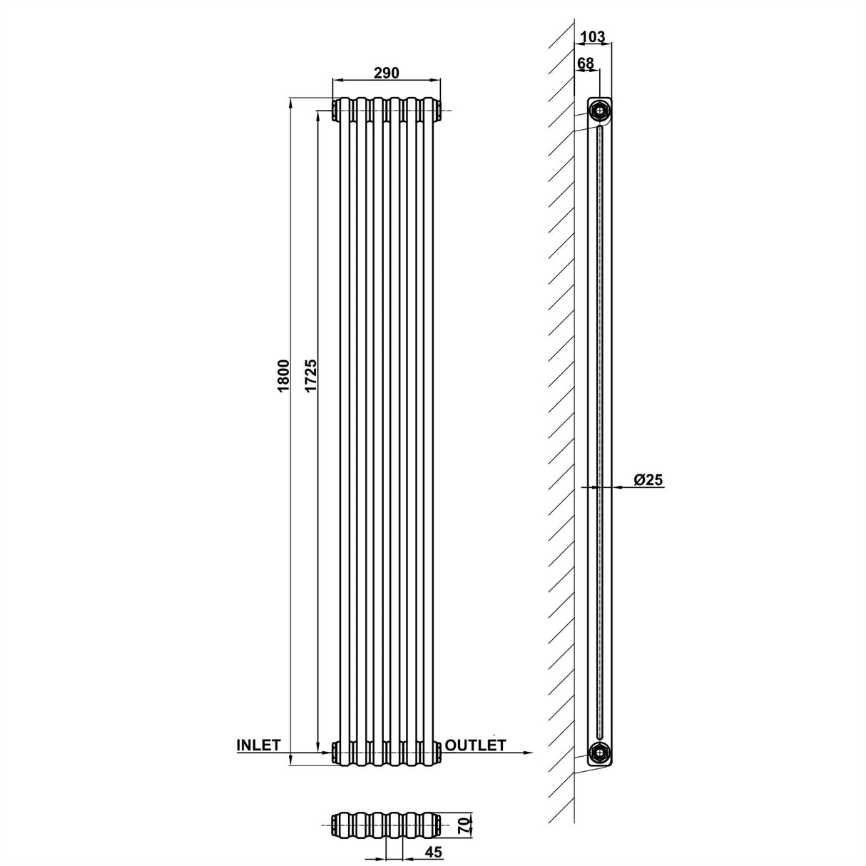 Modern Splash Cast Iron Radiator Size CIR18-6-2
