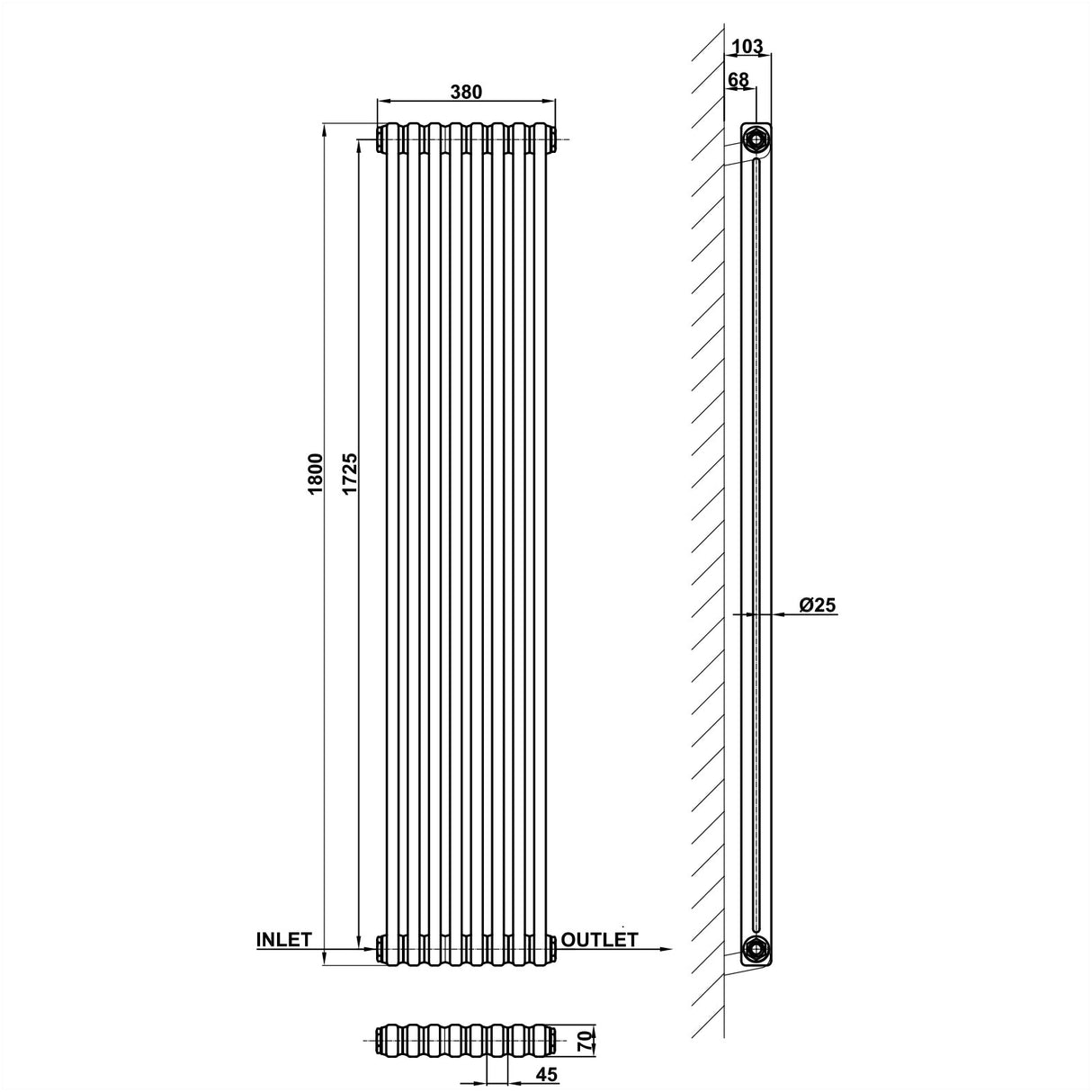 Modern Splash Cast Iron Radiator Size CIR18-8-2
