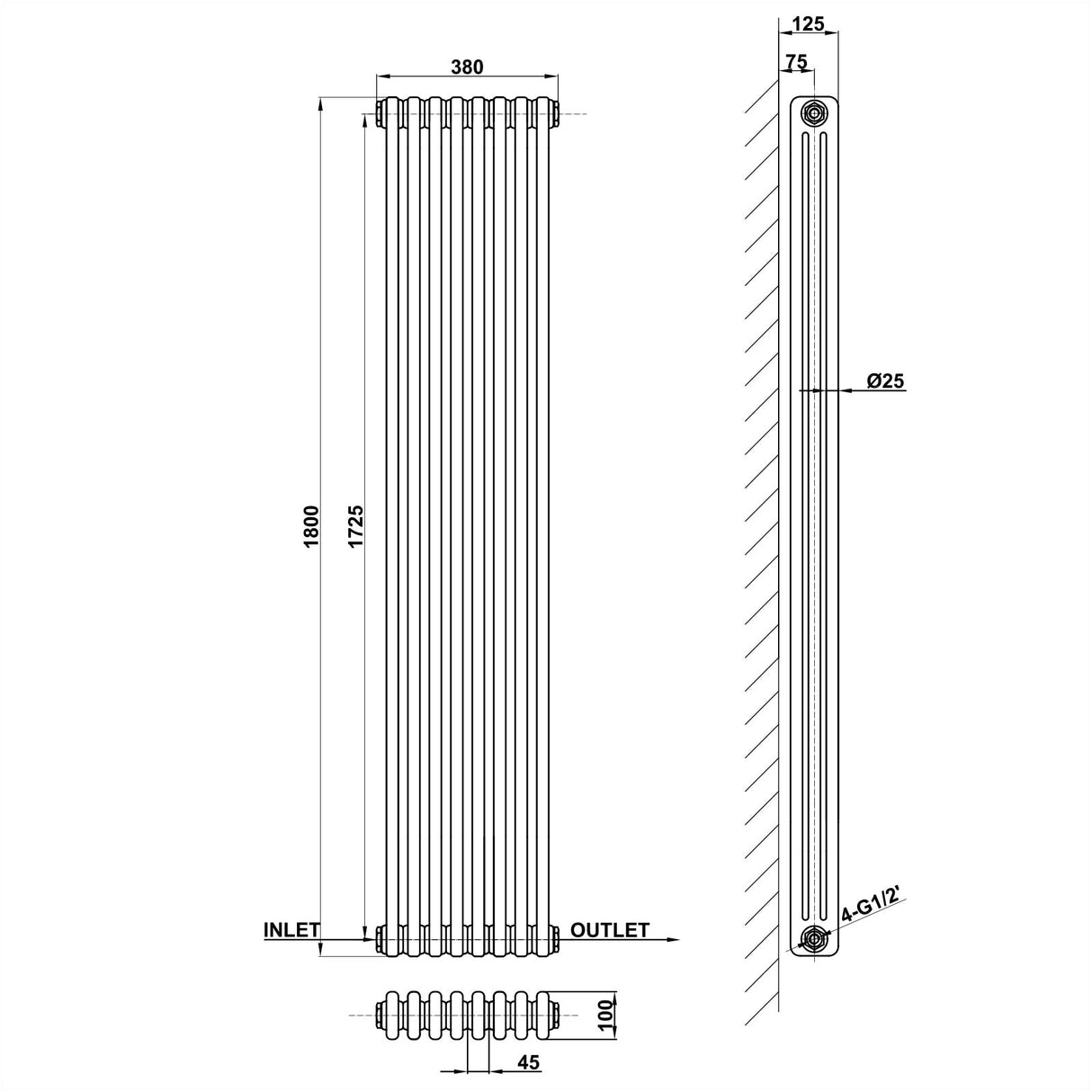 Modern Splash Cast Iron Radiator Size CIR18-8-3
