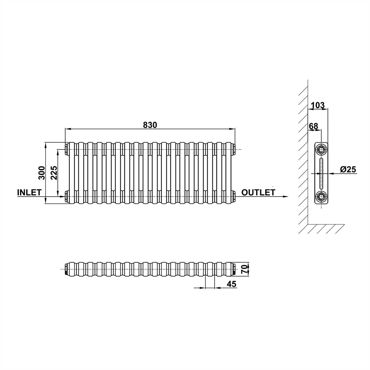 Modern Splash Cast Iron Radiator Size CIR3-18-2
