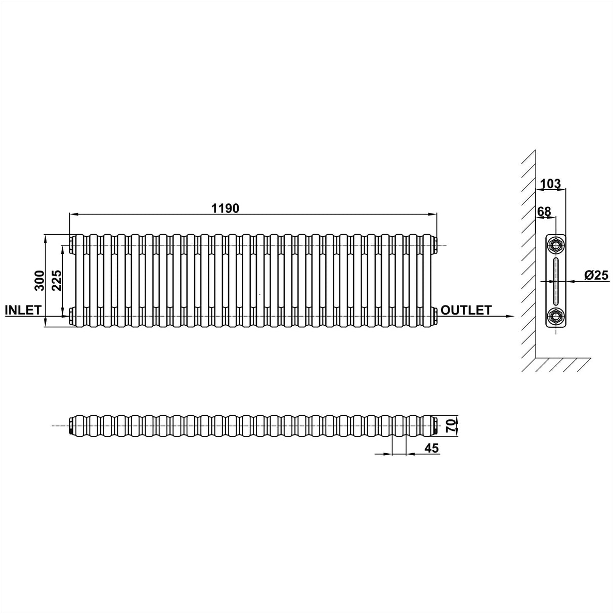 Modern Splash Cast Iron Radiator Size CIR3-26-2
