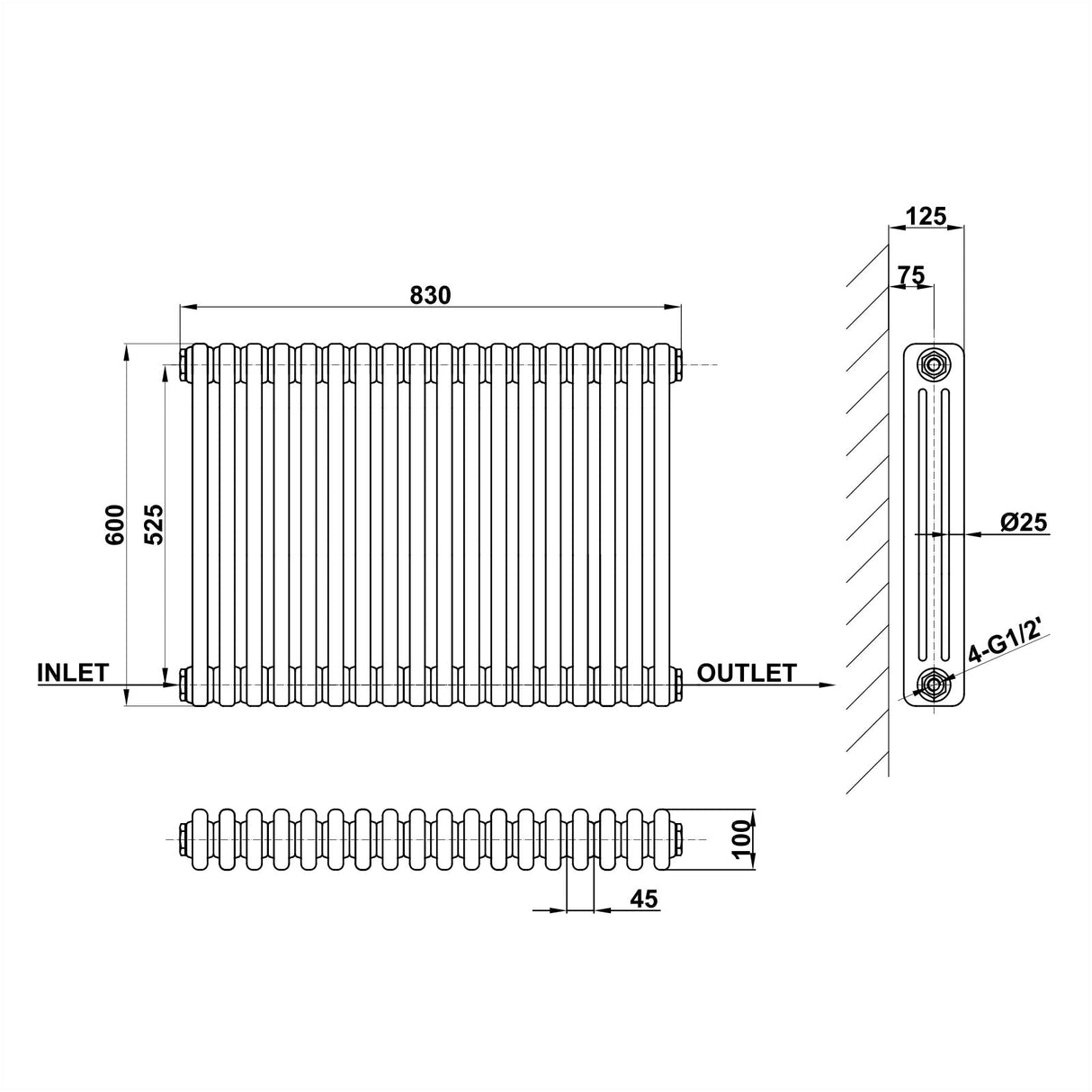 Modern Splash Cast Iron Radiator Size CIR6-18-3