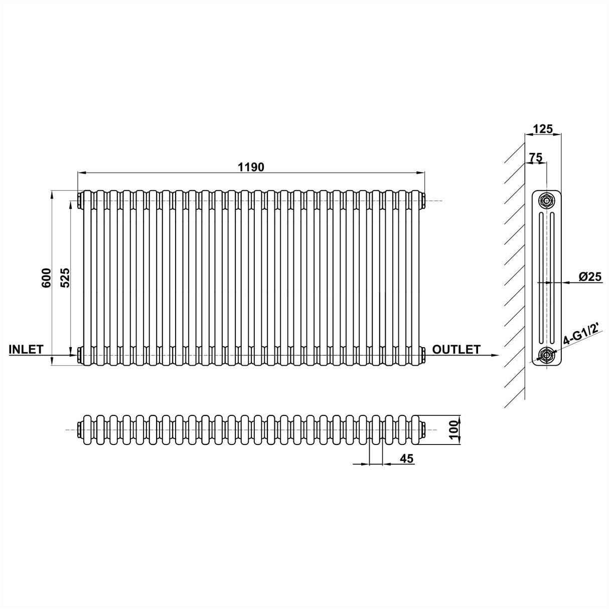 Modern Splash Cast Iron Radiator Size CIR6-26-3