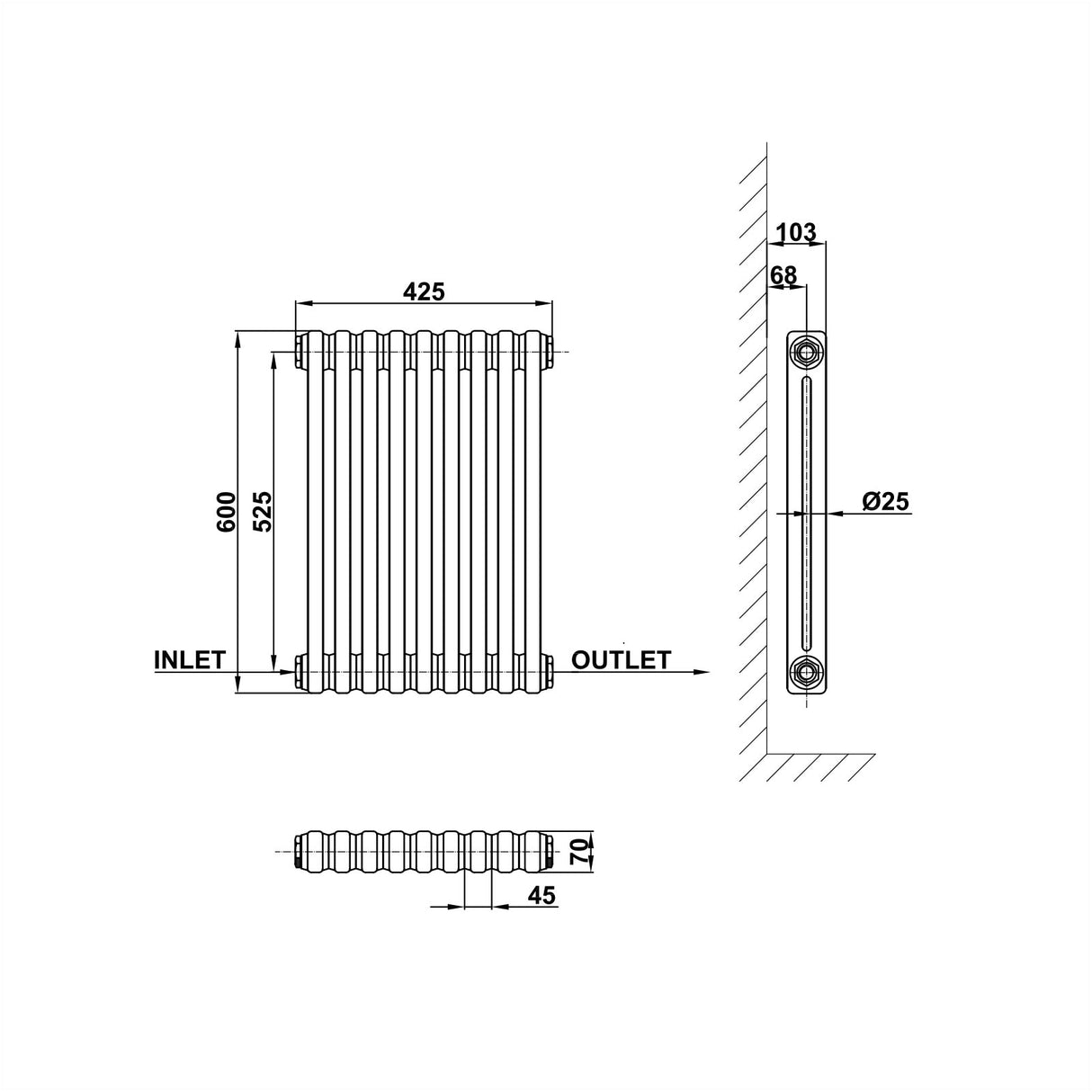 Modern Splash Cast Iron Radiator Size CIR6-9-2
