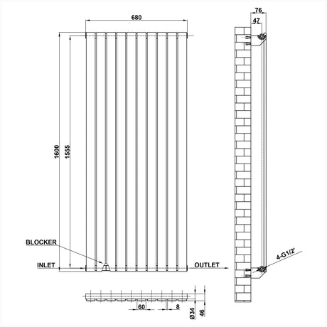 Modern Splash Flat Panel Radiator Size FP16-10-1
