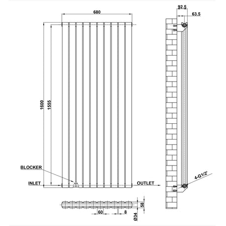 Modern Splash Flat Panel Radiator Size FP16-10-2

