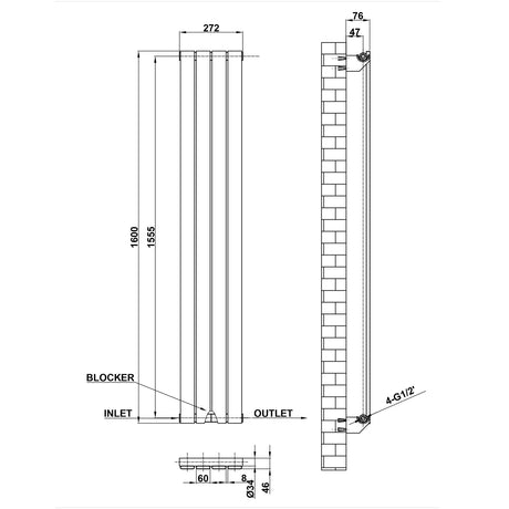 Modern Splash Flat Panel Radiator Size FP16-4-1
