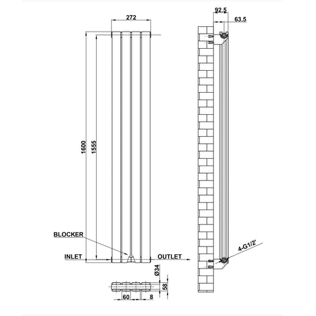 Modern Splash Flat Panel Radiator Size FP16-4-2
